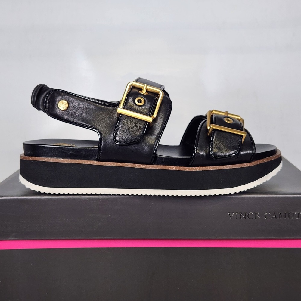 Vince Camuto Sandals Women Size 6 Black Anivay Platform Buckle Slingback New